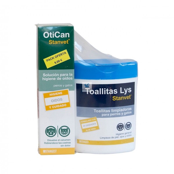 OTICAN + TOALLITAS LYS 40 UNIDADES (PACK) Higiene de Perros y Gatos
