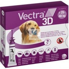 VECTRA 3D 3 Pipetas 25-40 kg Antiparasitario Externo Pipetas para perros