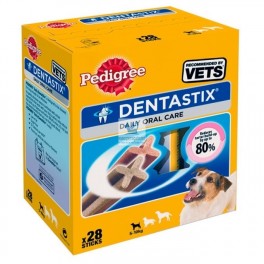 DENTASTIX Caja 4 Bolsas de 7 Barritas Snack Dentas para Perros
