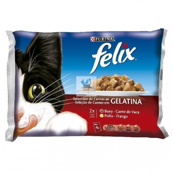 4 x 100 g Purina Felix Sensations Gelatinas comida para gatos Selección Surtido de Carnes 10 x 