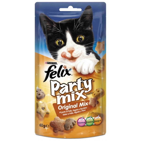 golosinas y chuches para gato 8 x 60 g Purina Felix Party Mix Cheezy Snacks 
